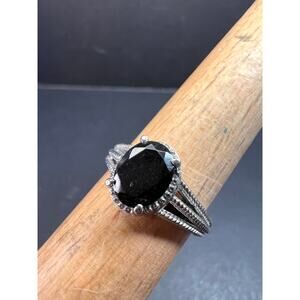 NEW black tourmaline solitaire stainless steel ring size 7